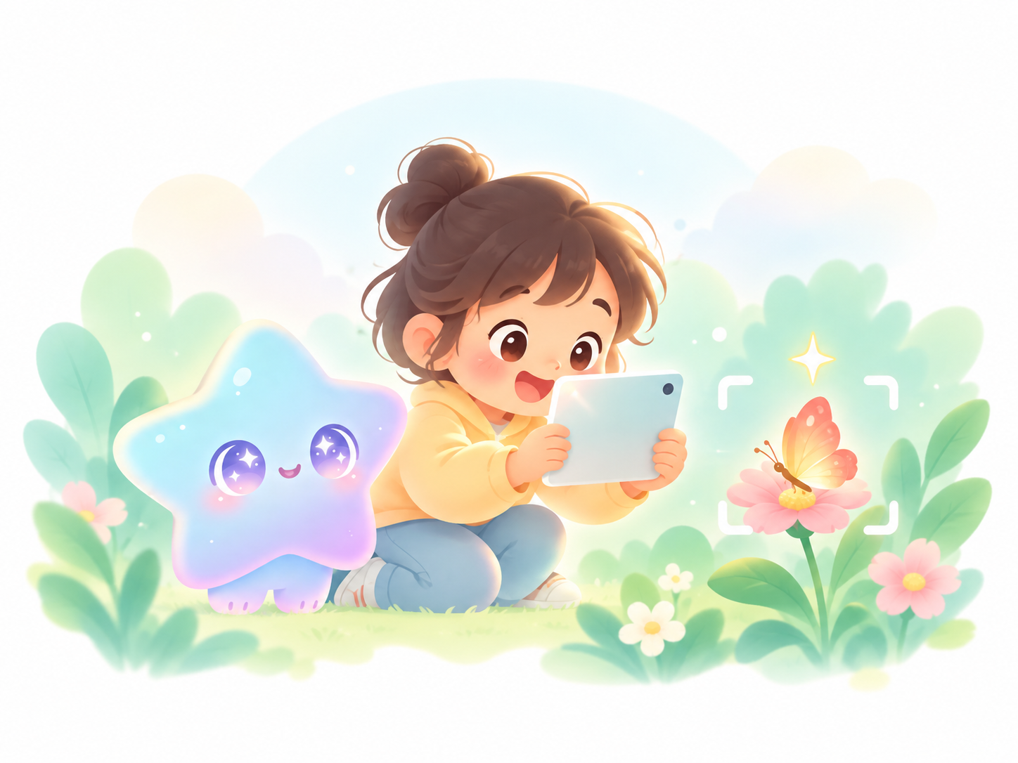 A child taking a photo of a flower with WhySy